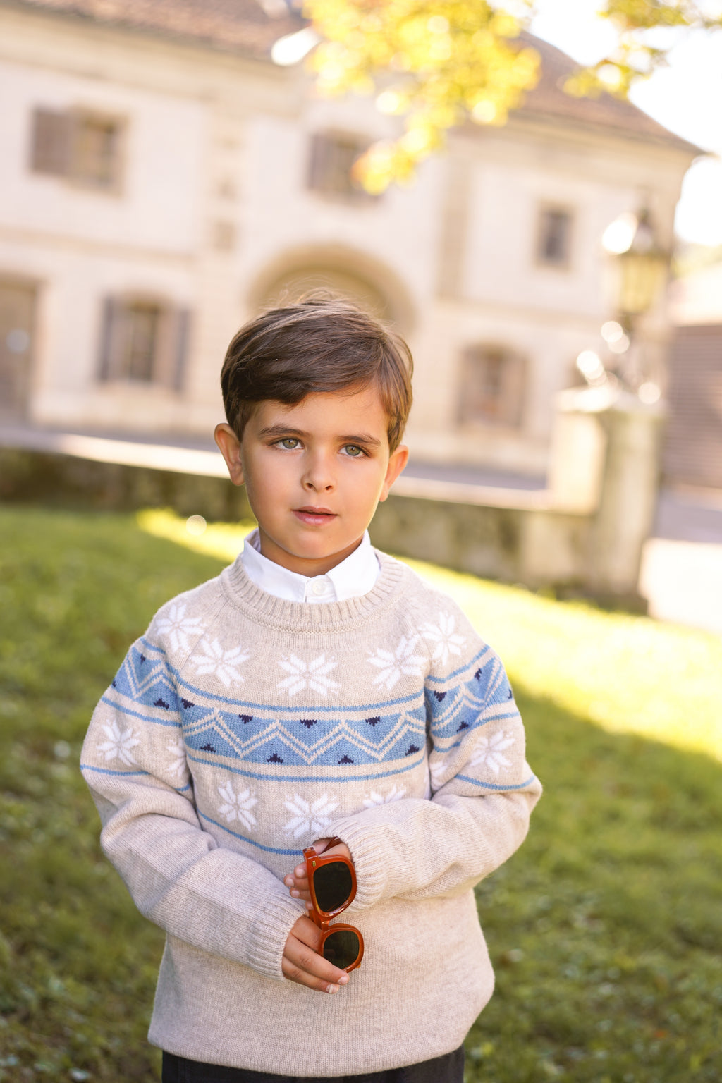 Jacquard sweater in pure ultrafine merino wool for children
