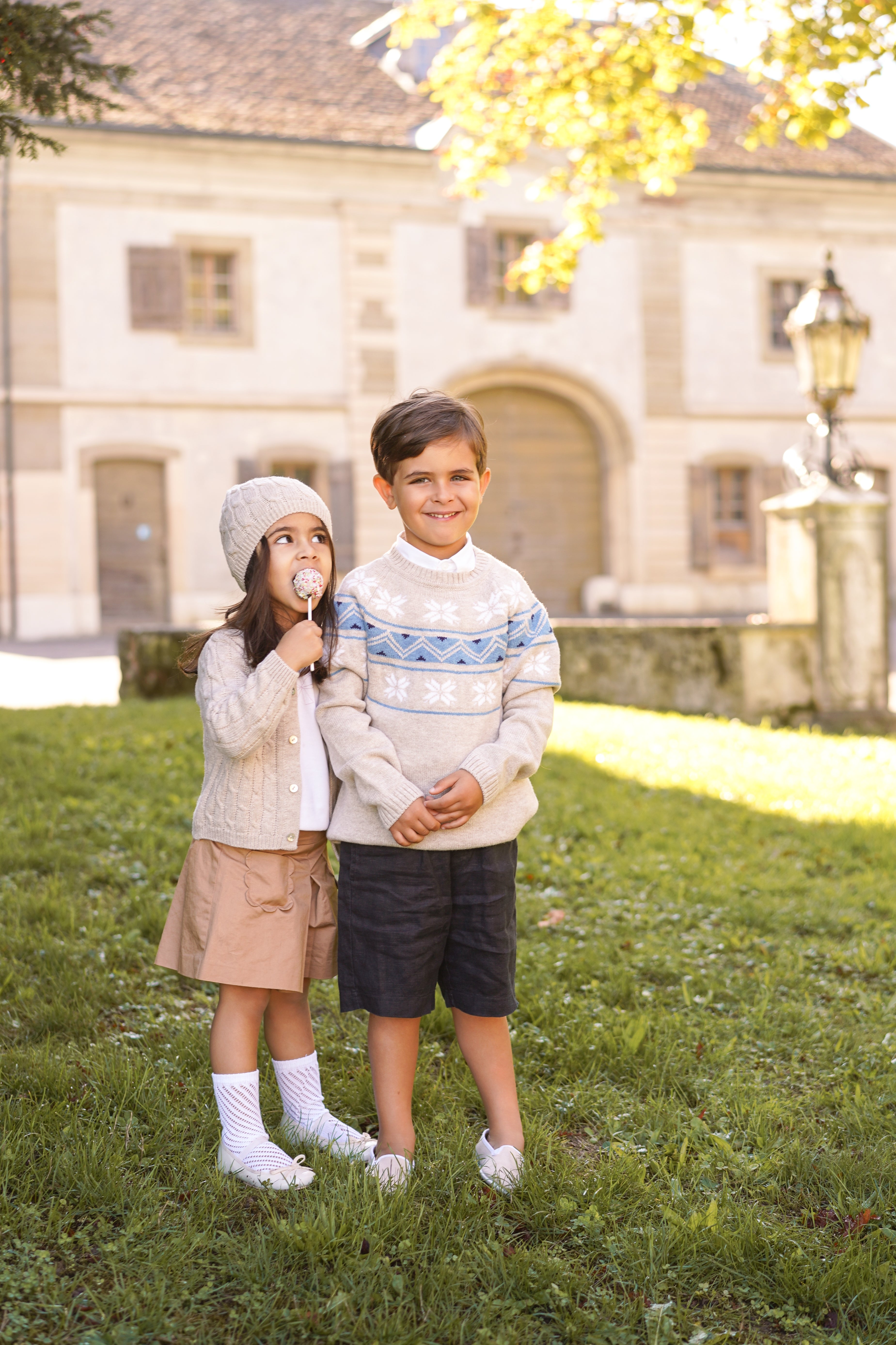 Jacquard sweater in pure ultrafine merino wool for children
