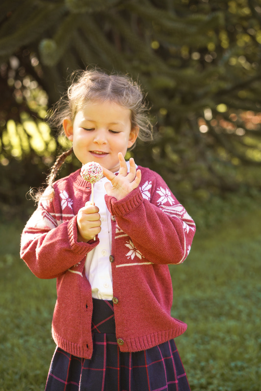 Jacquard cardigan in pure ultrafine merino wool for children