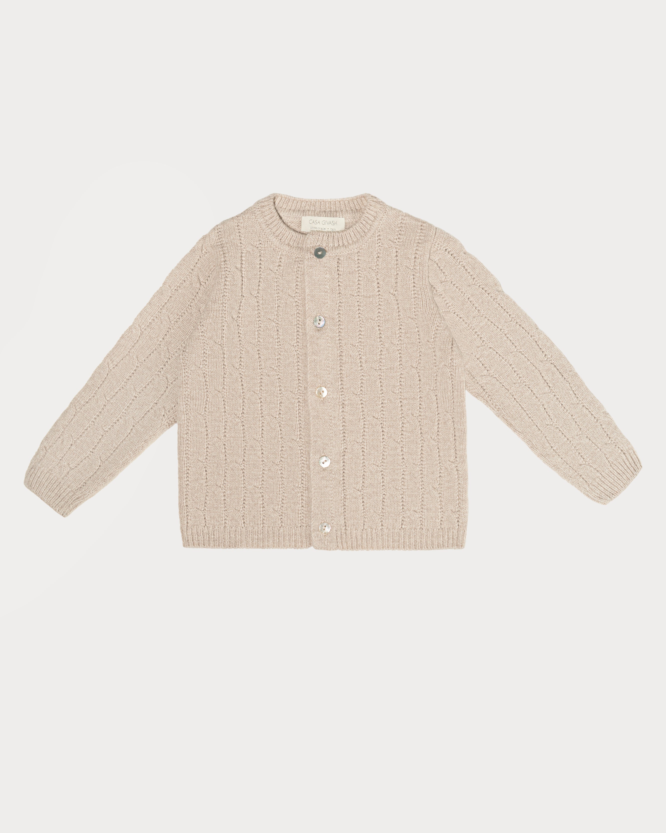 Children's cable knit cardigan in pure ultrafine merino wool