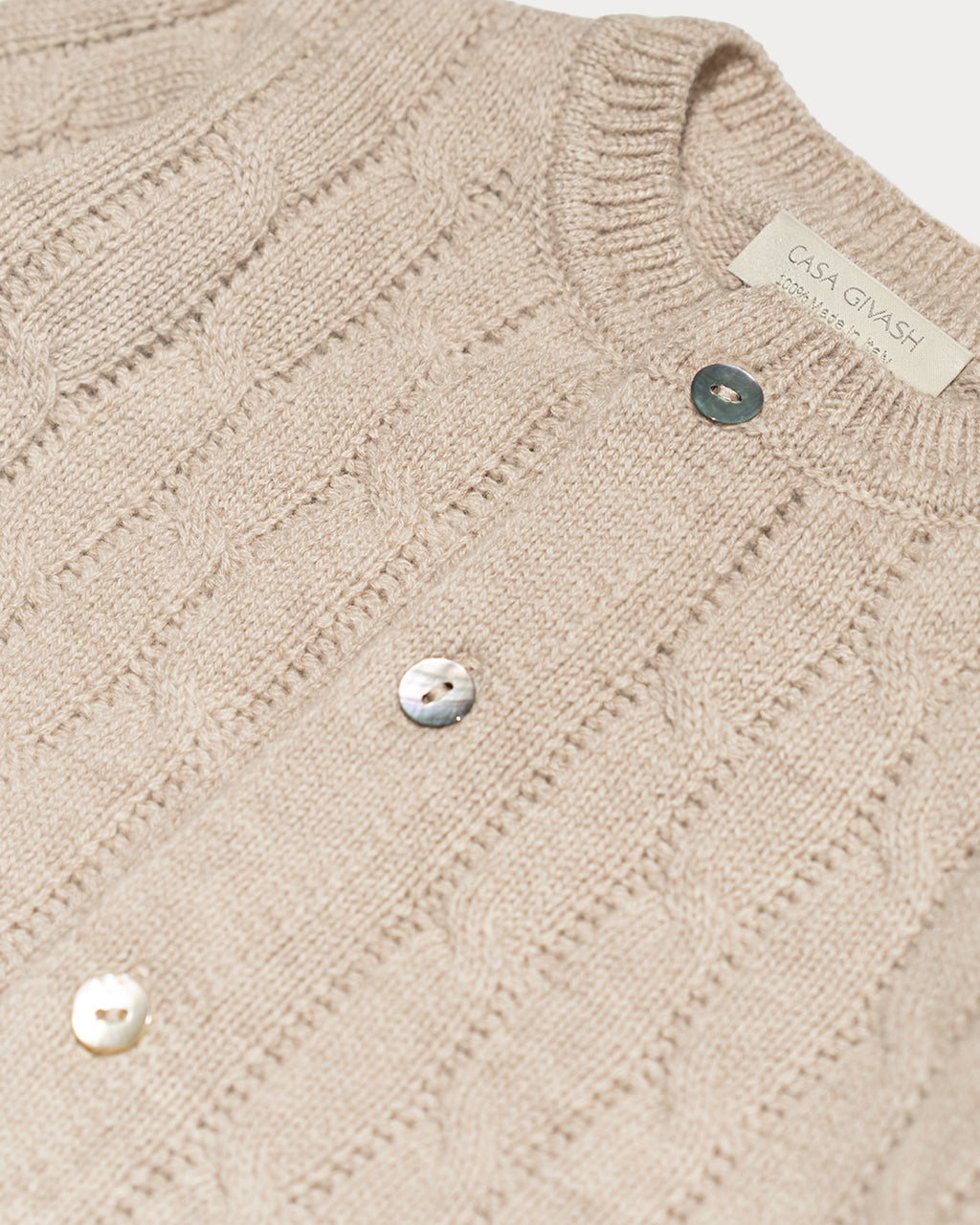 Children's cable knit cardigan in pure ultrafine merino wool