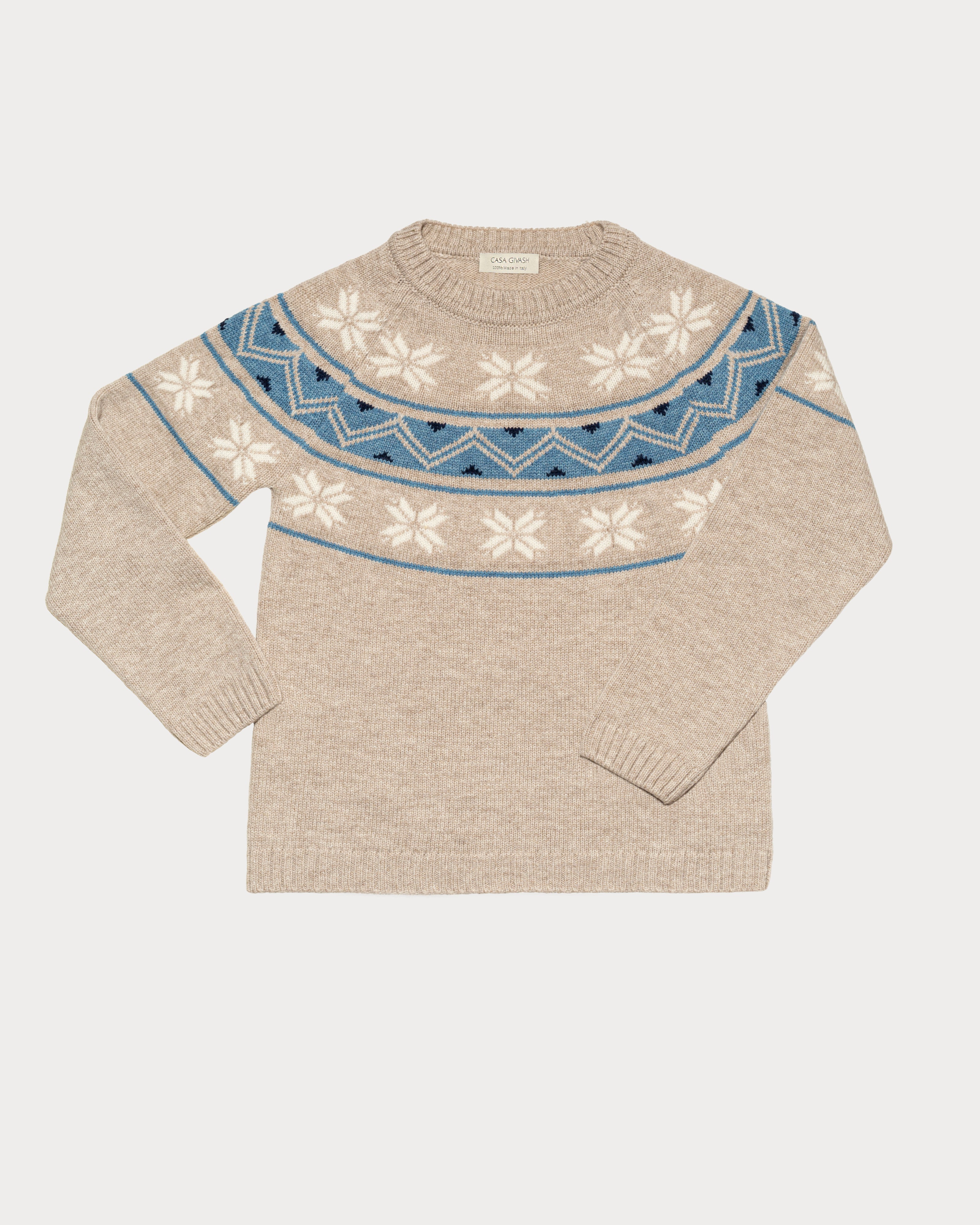 Jacquard sweater in pure ultrafine merino wool for children