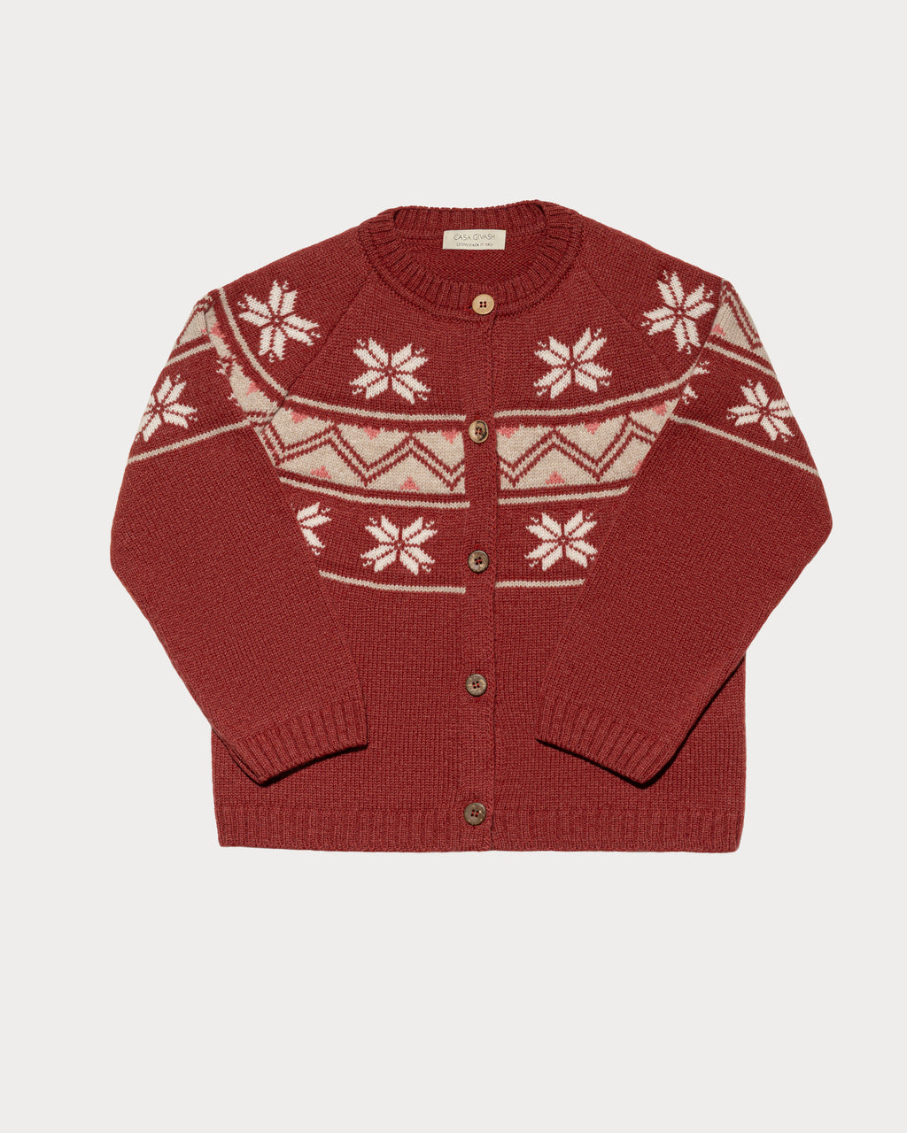 Jacquard cardigan in pure ultrafine merino wool for children