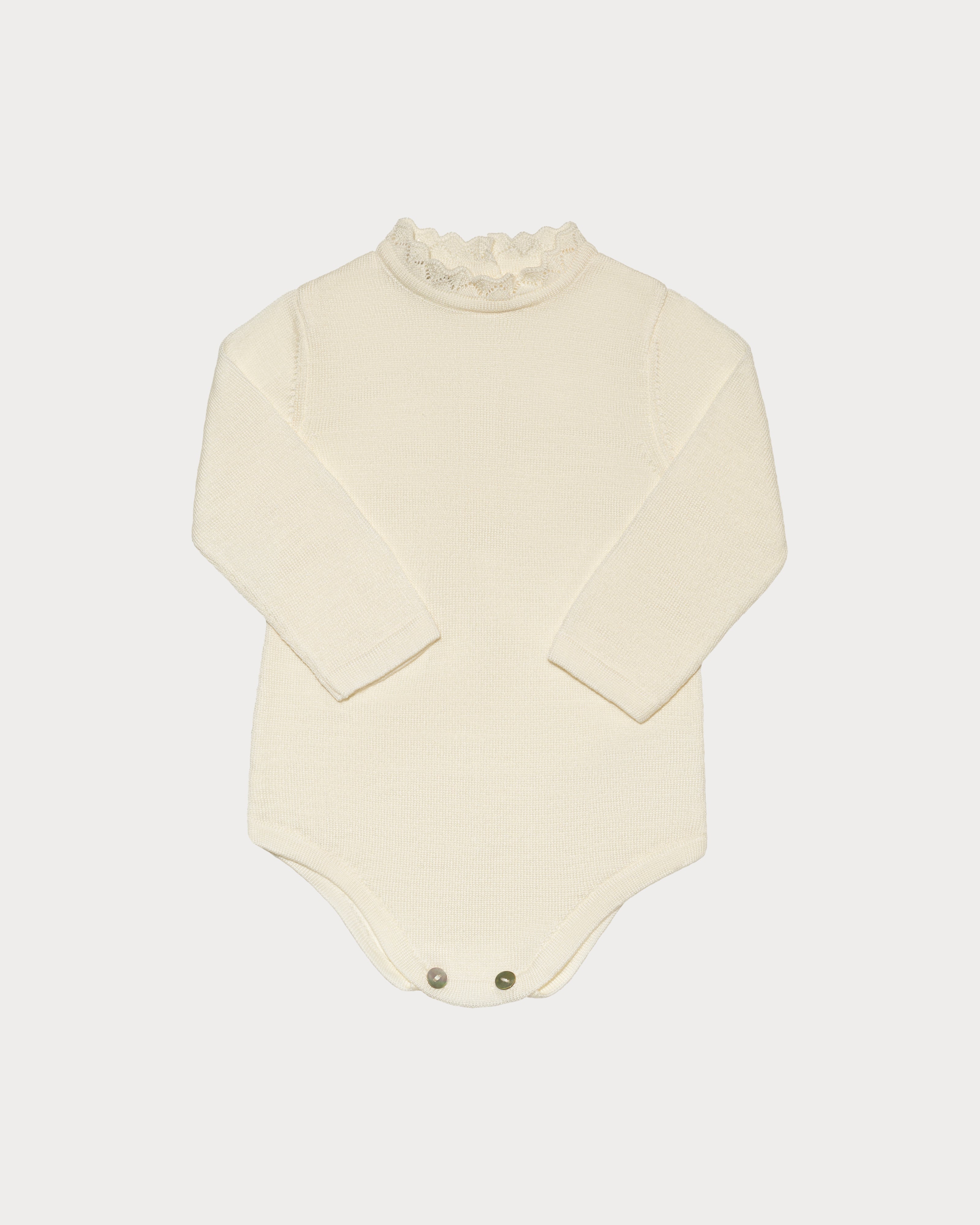 Baby girl's bodysuit with lace in pure merino wool