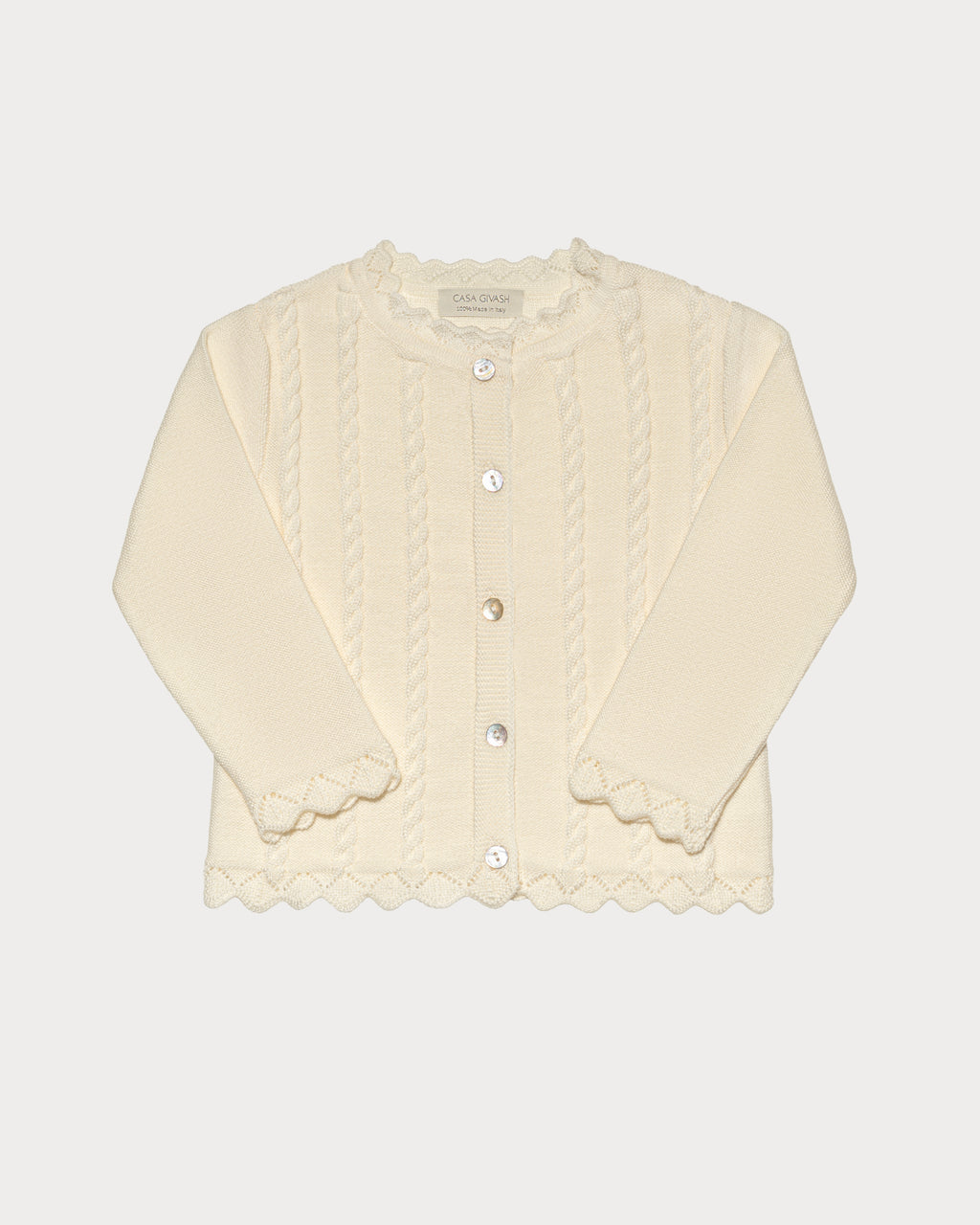 Baby girl's cardigan with braids in pure merino wool