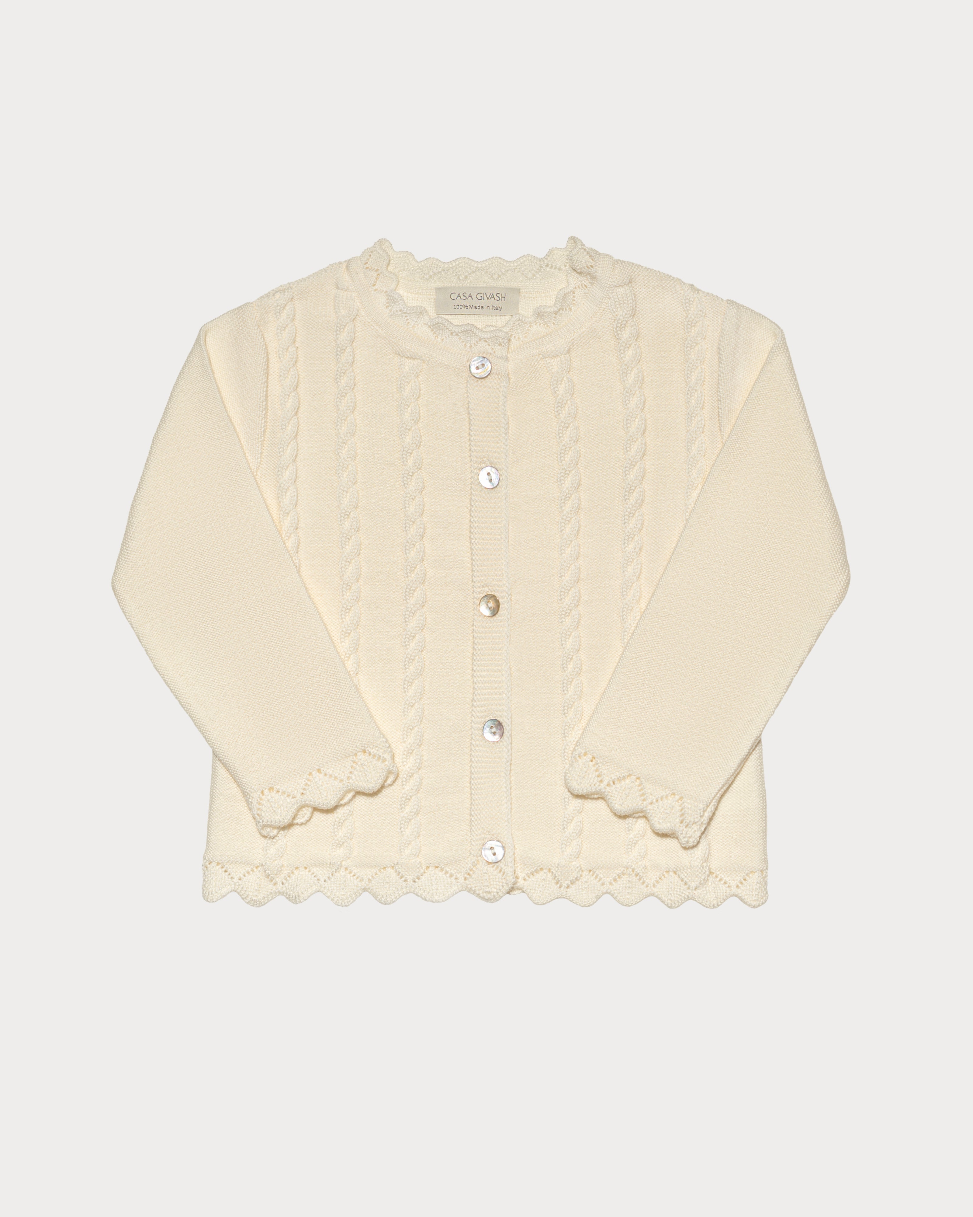 Baby girl's cardigan with braids in pure merino wool